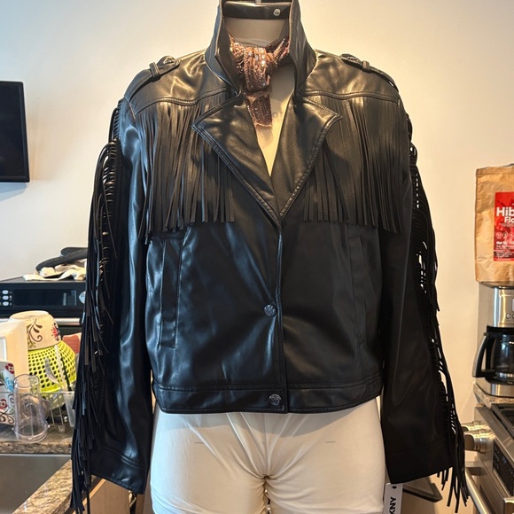 Dkny Jackets & Blazers - DKNY Black Leather Jacket with Fringe
